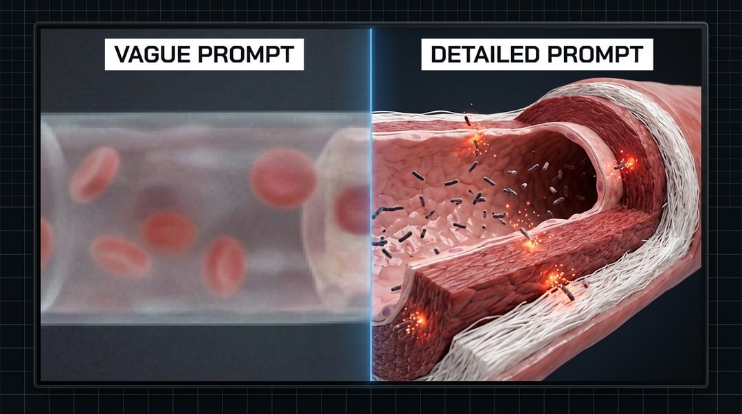 Vague prompt vs detailed prompt comparison showing the dramatic difference in AI video output quality