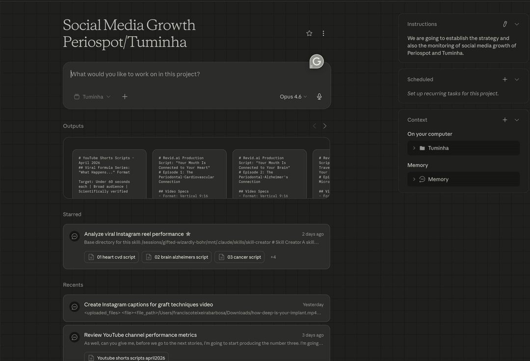 My Claude AI project workspace for social media growth — where I organize scripts, analyze performance, and plan content