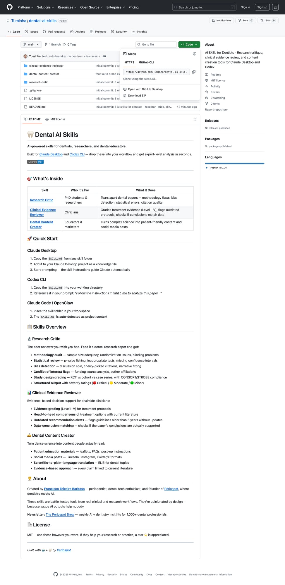 Repositorio de GitHub: clic en Code y luego Download ZIP